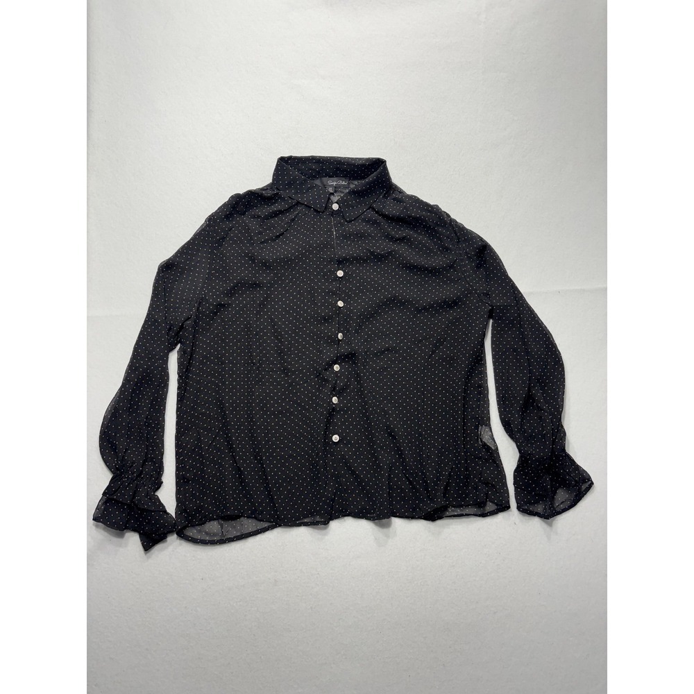 Sonja Betro Blouse Womens 2X Plus Black Polka Dot Ruffle Sleeve Sheer Chiffon